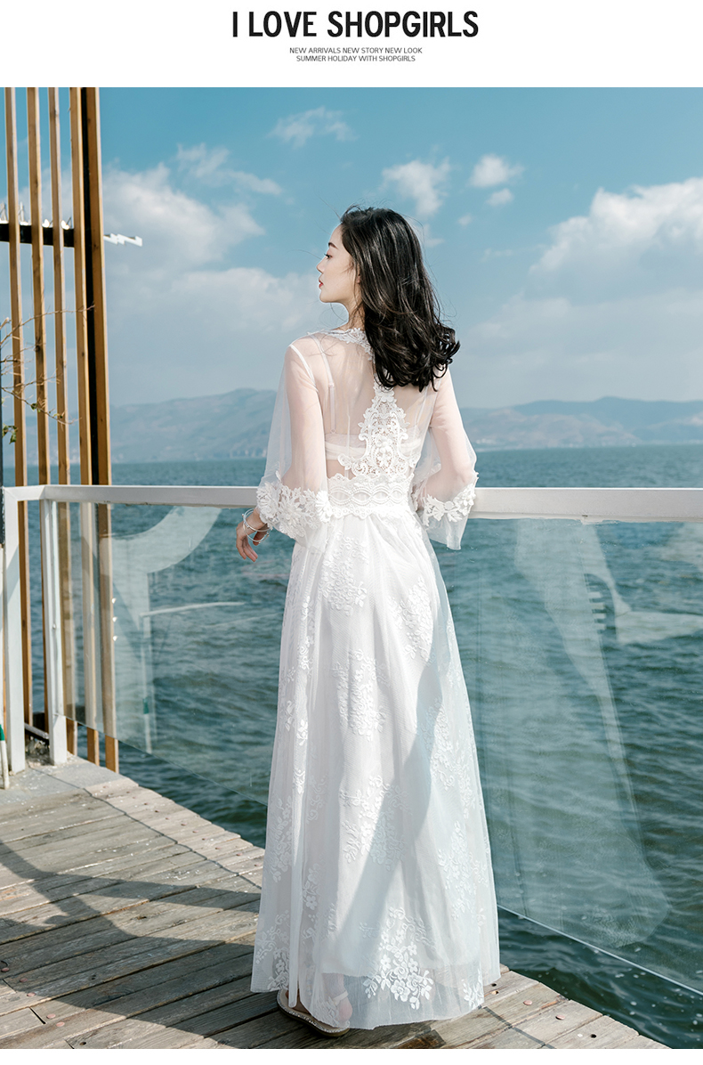 西子美丽心情夏季新款女装白色蕾丝网纱连衣裙长裙波西米亚沙滩裙初恋