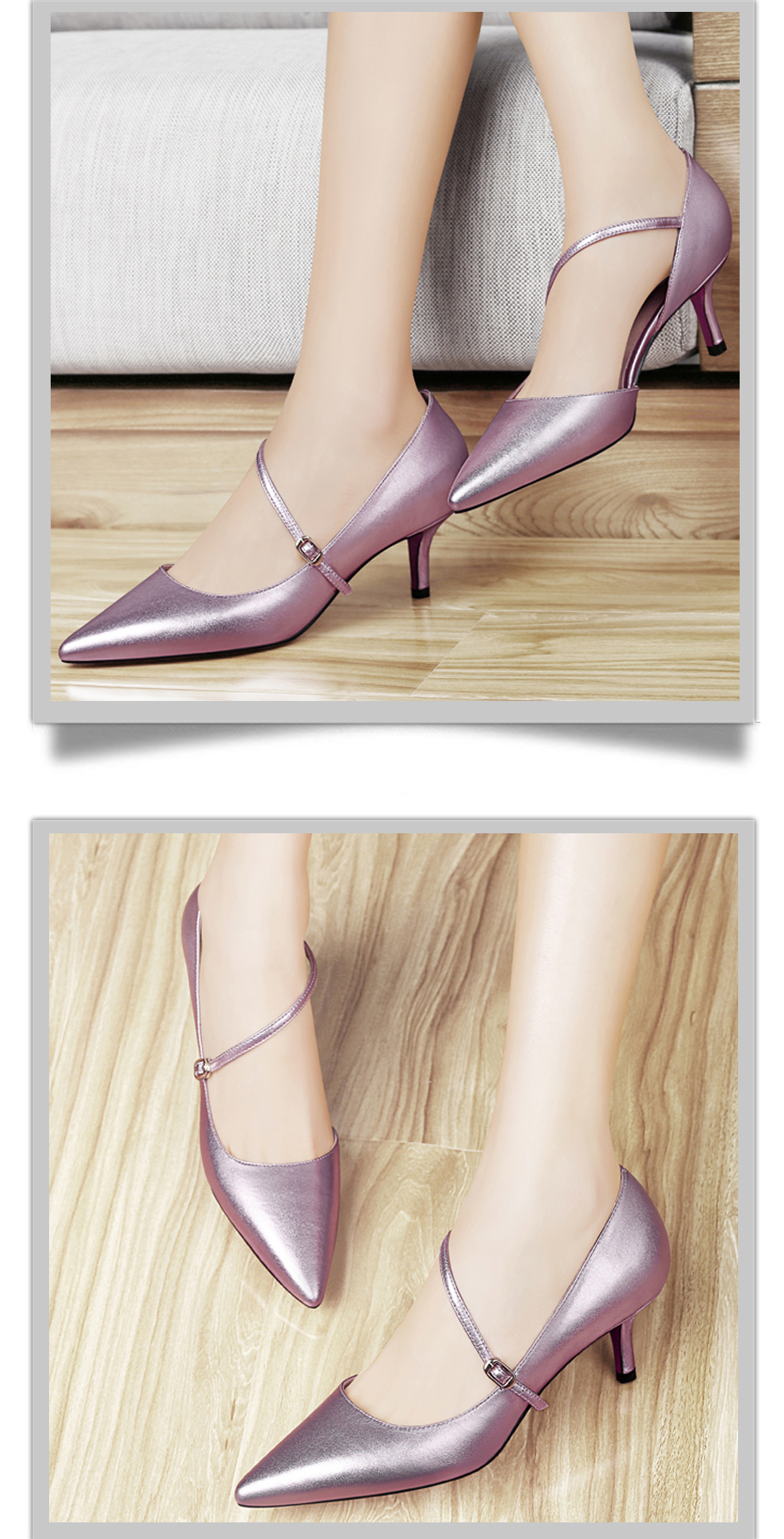 古奇天伦 2016春季新款 头层羊皮尖头女鞋 细跟高跟鞋 一字绑带女鞋