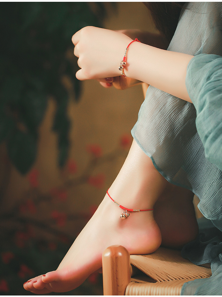 凤凰涅磐脚链女红绳铃铛脚环足链一步一响宫铃脚踝链古风简约民族风