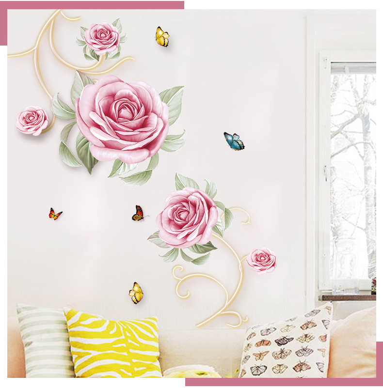 绿荫蒙蒙 玫瑰客厅墙面装饰房间贴画温馨卧室墙上墙贴贴花墙纸自粘