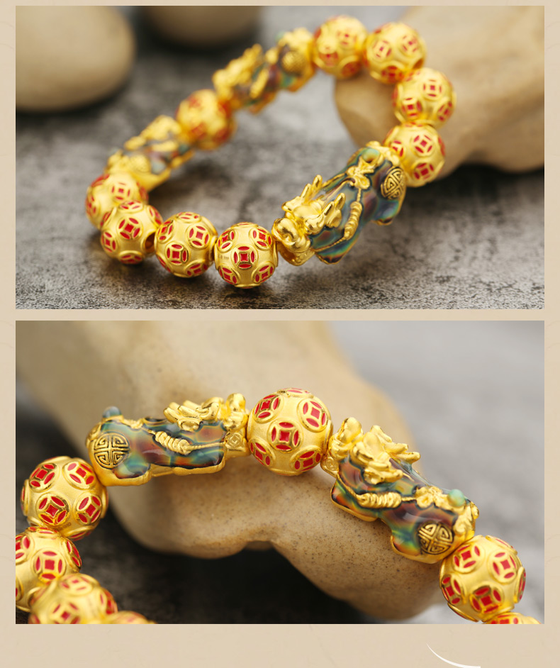 绳奇 黄金转运珠珐琅貔貅手链男足金999本命年金珠手串手镯女3d硬金足