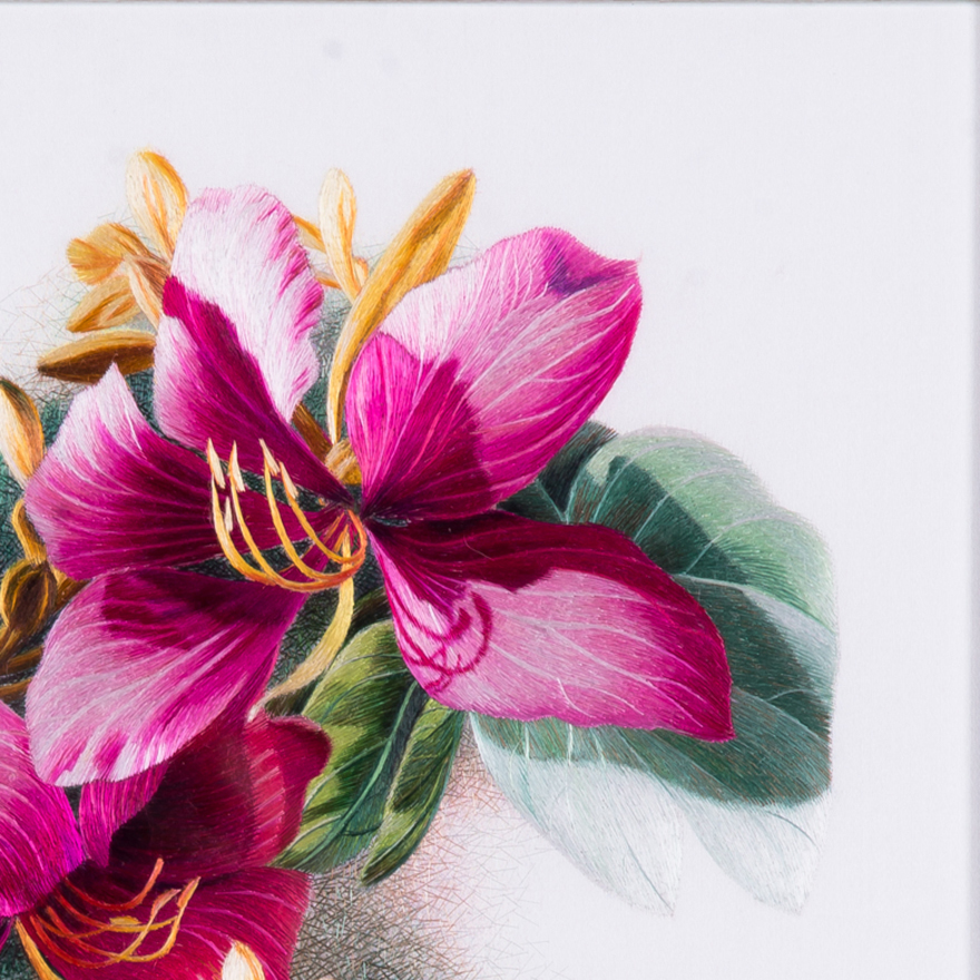 中级美术师张琳苏绣真丝《蝴蝶兰》平针绣 【天工艺品】