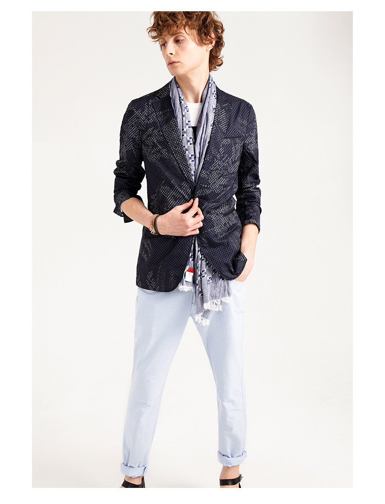 roberta诺贝达商务时尚男装秋季新品修身纯色潮流休闲裤天蓝29