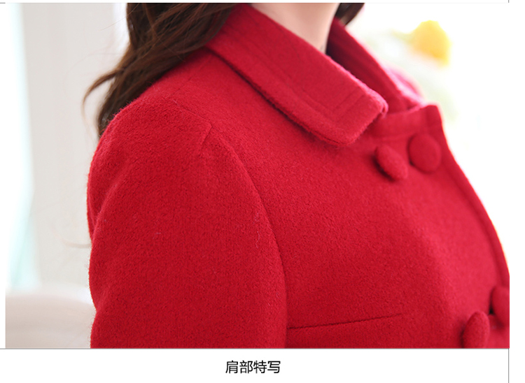 O-star 毛呢大衣 女 2015年秋冬新款韩版修身中长款大码女装长款毛呢外套大衣女 大红色 XL