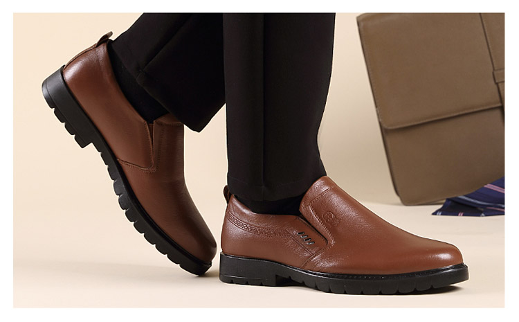 老人头秋季新款时尚商务休闲鞋套脚简约舒适男皮鞋 头层牛皮 320525