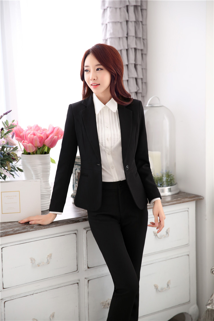 艾罗莱韩版通勤ol职业装女装套装修身面试装女士正装 黑色西服 l