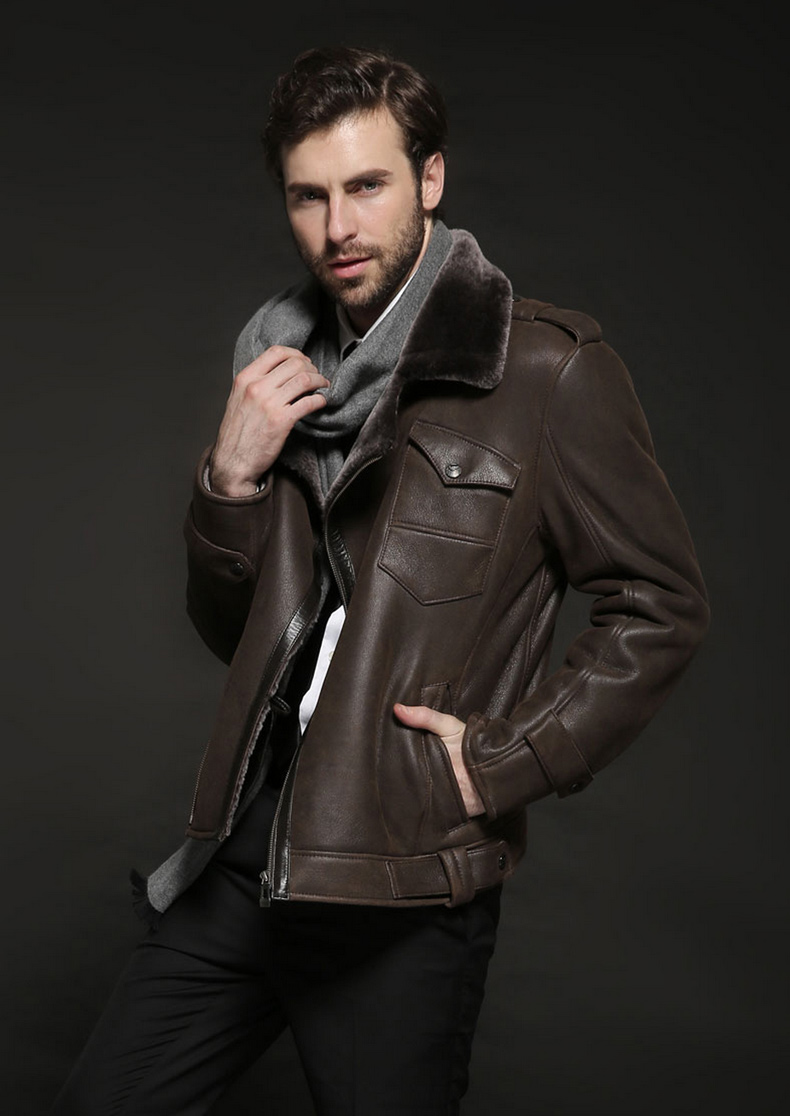 海宁皮革城 男士皮草皮毛一体皮衣男美利奴绵羊皮真皮衣xjgc-13122p