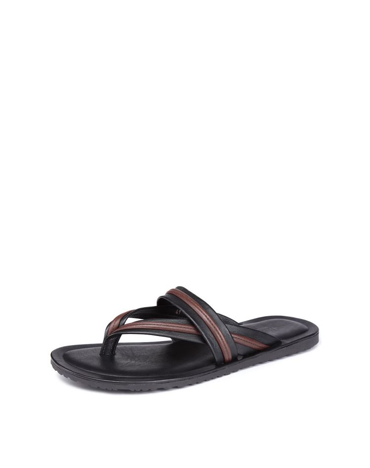 de verli 意大利原装进口黑色牛皮休闲凉鞋 黑色 38