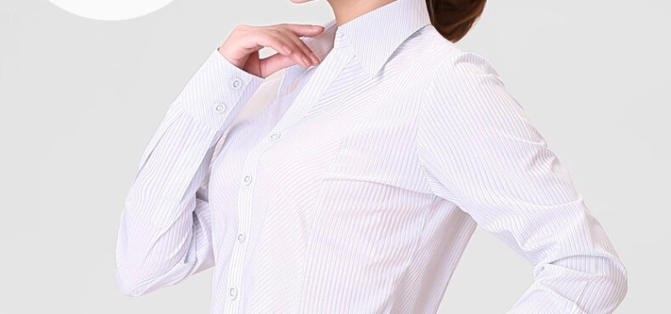 伯曼 2015新款春秋装女士白领长袖衬衫韩版职业工作服衬衣大码工装 蓝色斜纹V领 37