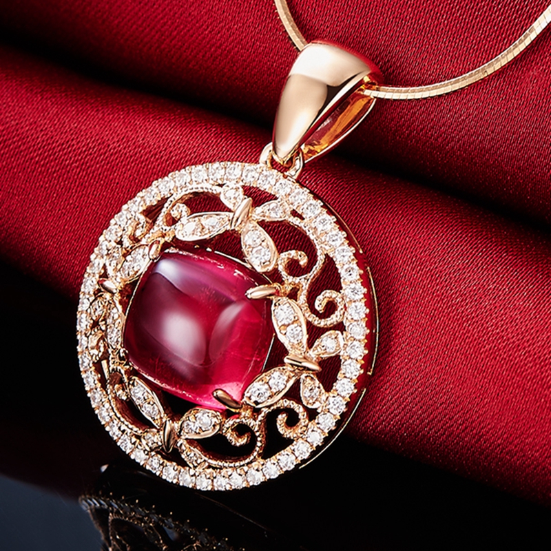 翠声翠色 时尚优雅名媛风甜美淑女范儿18k玫瑰金镶钻镶嵌彩宝吊坠