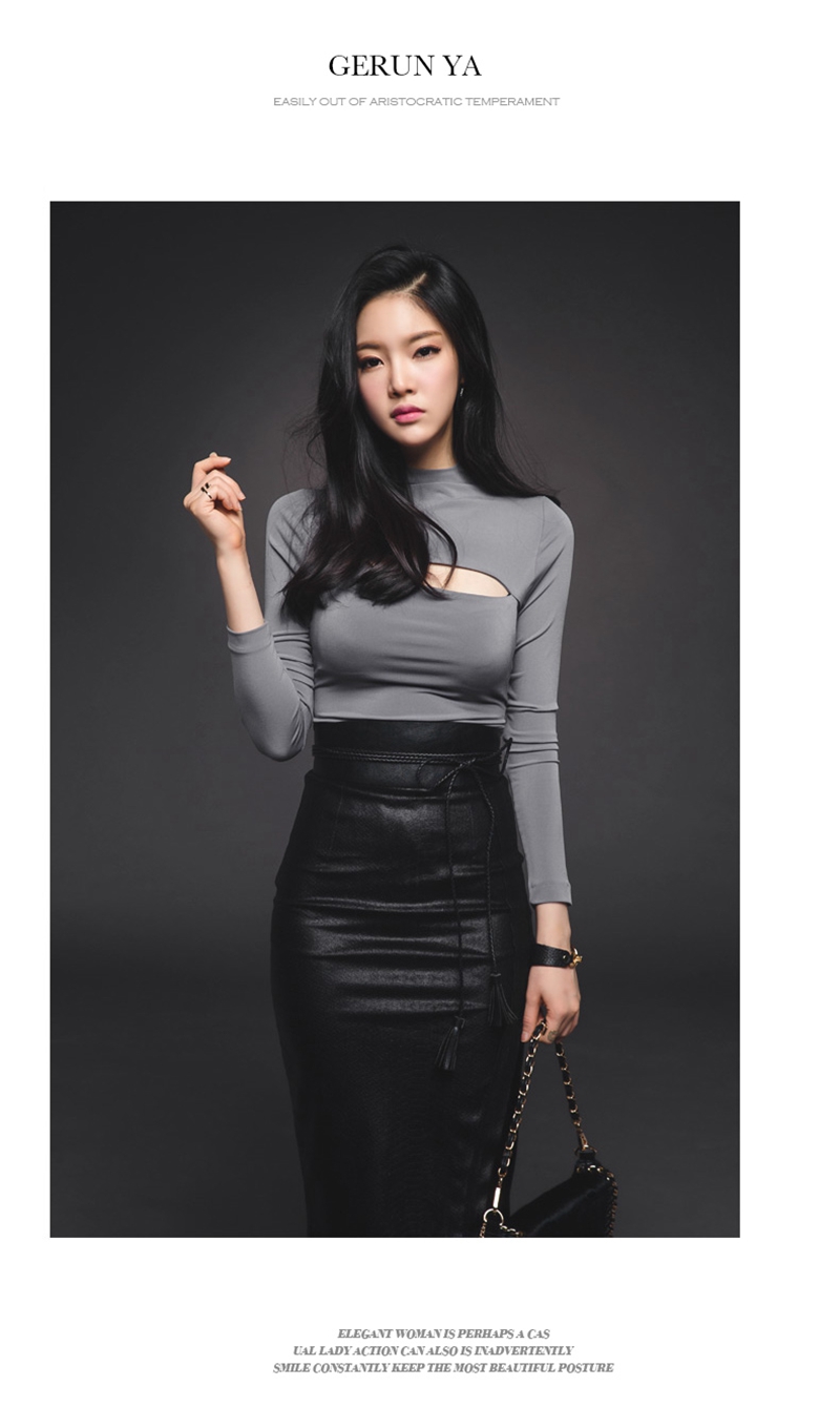 
                                        法泊美2017新款春秋性感修身打底衫女百搭纯棉T恤中袖上衣301 浅灰色 S                