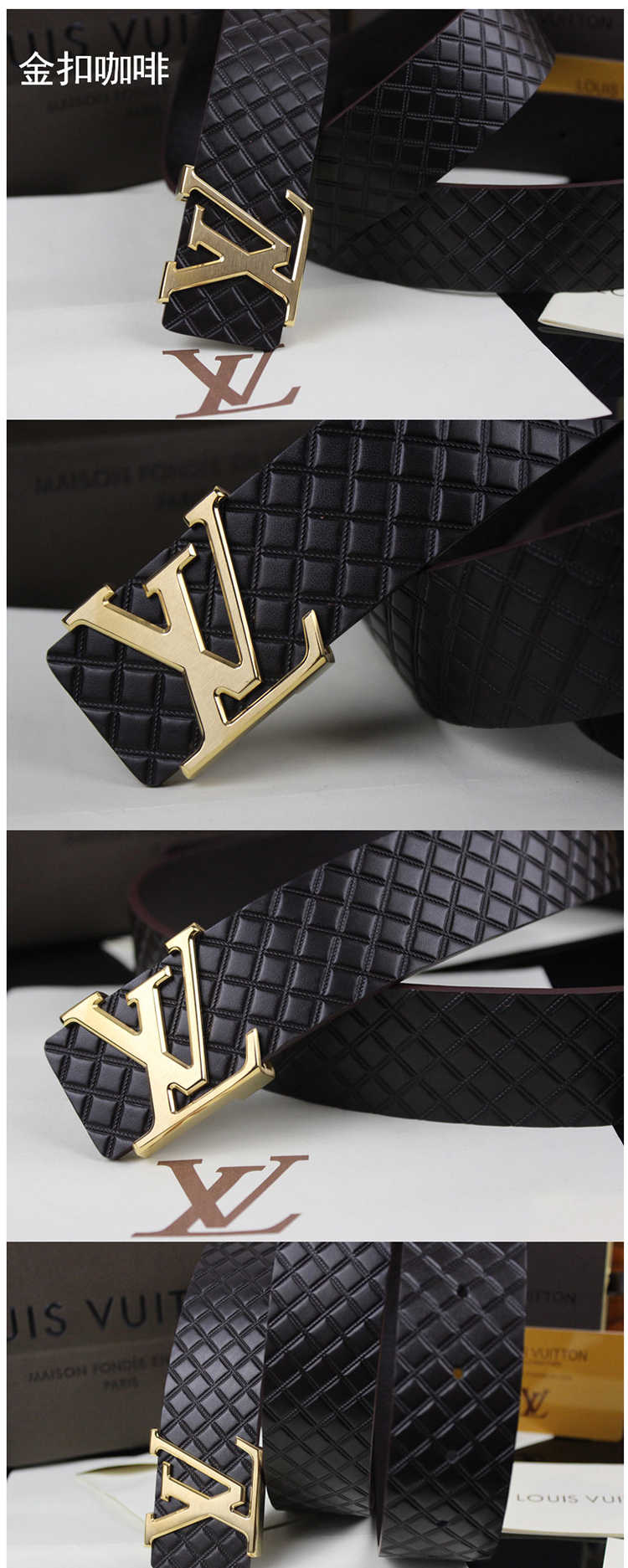 上新2016lv男士新款腰带时尚个性格纹压花头层牛皮商务休闲百搭平滑扣