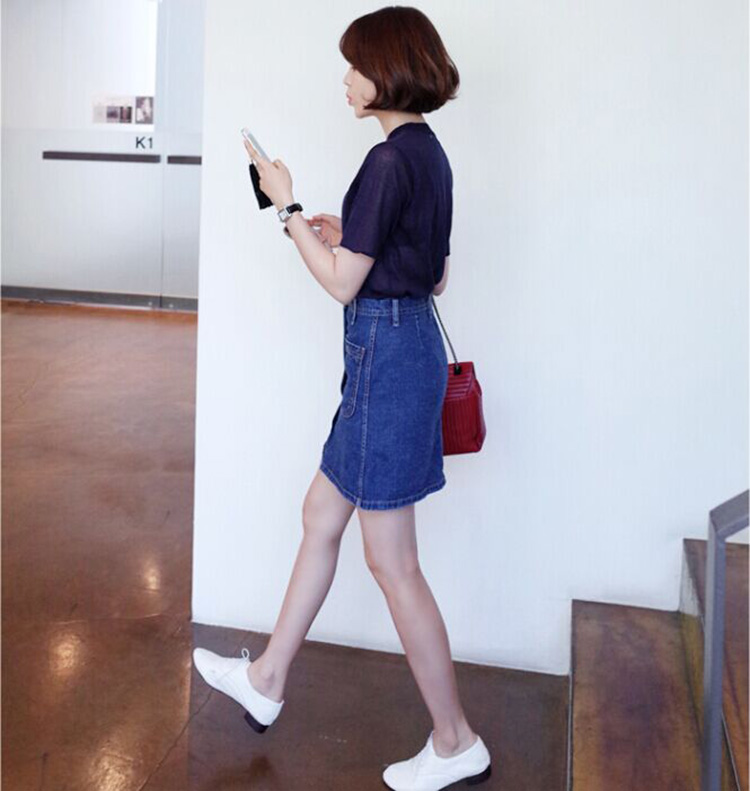 漫多姿2015秋季新款牛仔半身裙高腰短裙女M2144 深蓝 S
