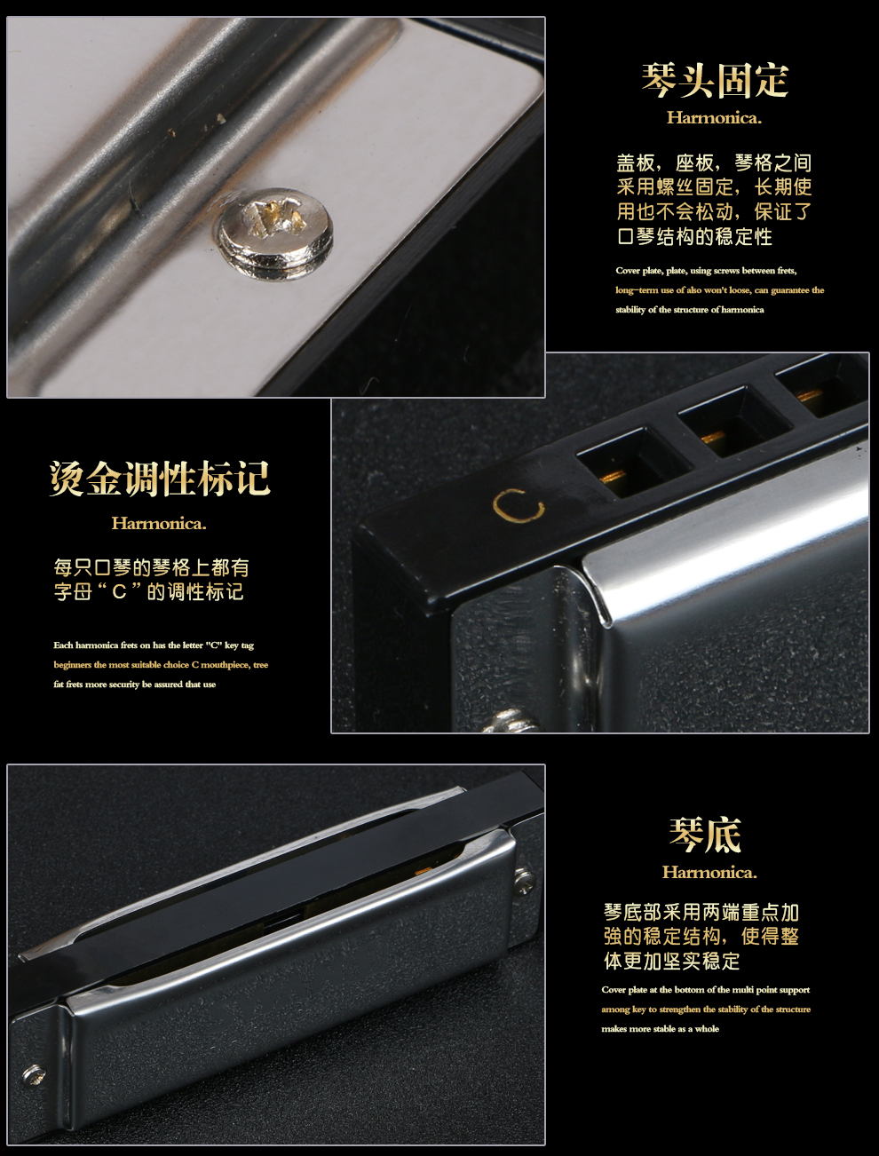 天鹅口琴 10孔 布鲁斯c调初学口琴 儿童 口琴 银色经典版