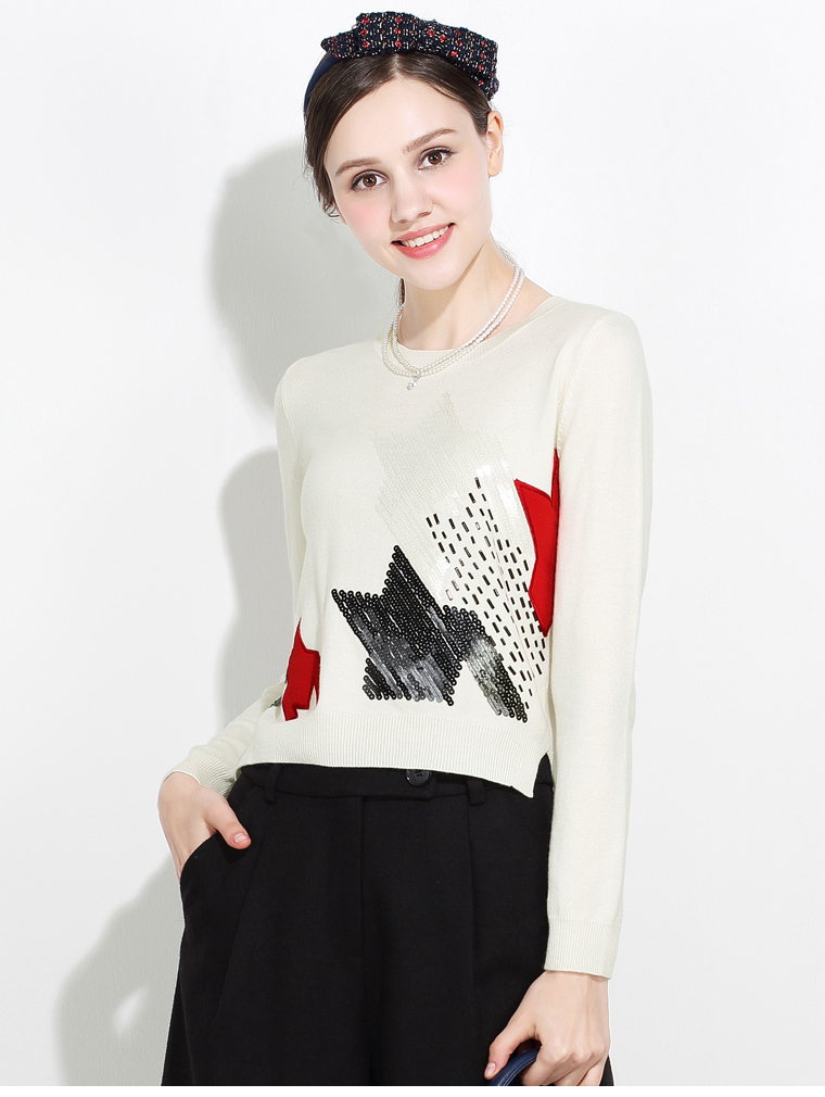 yigue/亦谷2015冬新品通勤复古直筒套头打底衫九分袖毛衣 450211k211