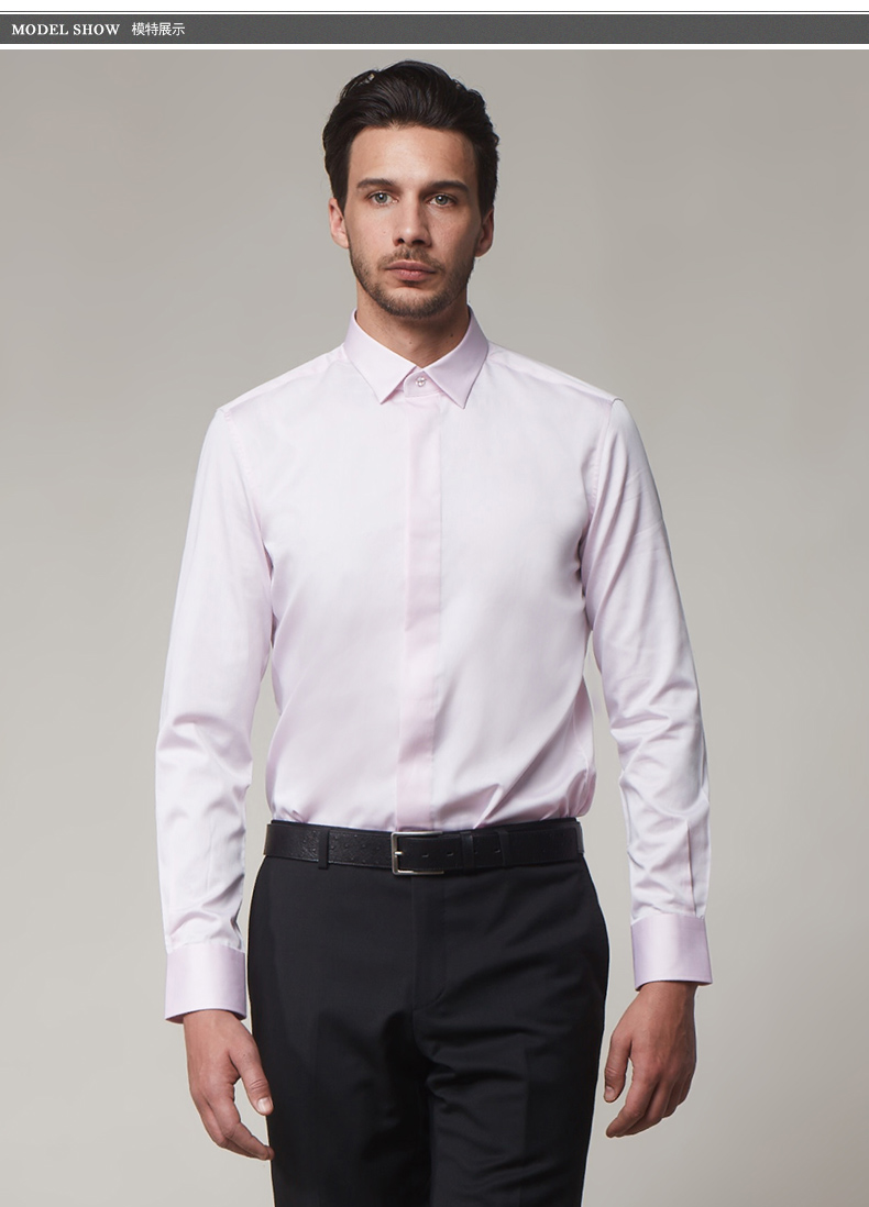 男装 衬衫 蓝豹(lampo) lampo/蓝豹18春夏新品全棉藕粉缎面商务经典超