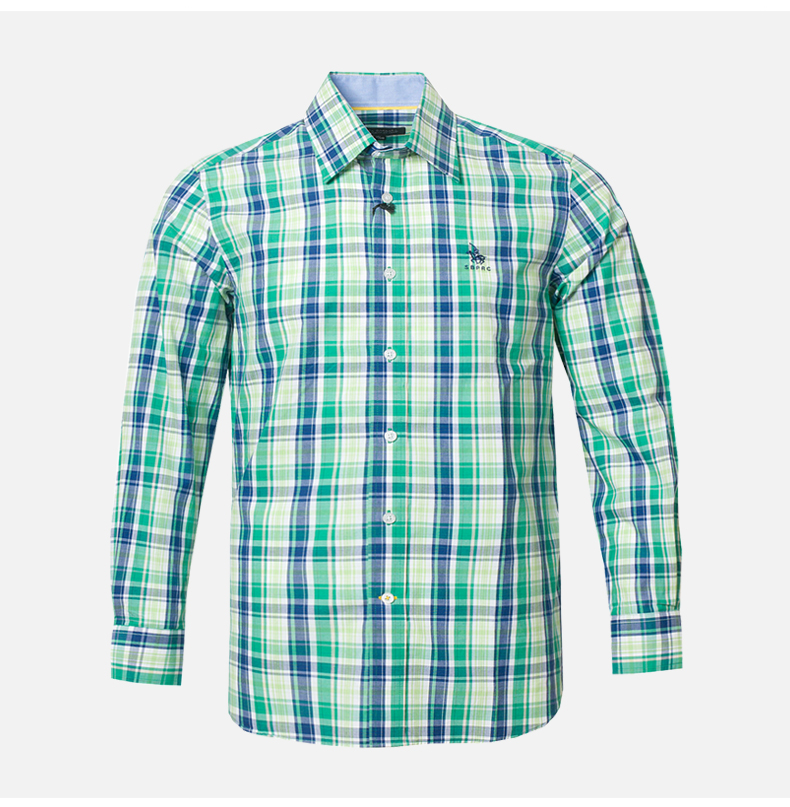 圣大保罗男士休闲格子长袖衬衫2018春夏新款纯棉ps15wh011 红色f4 180