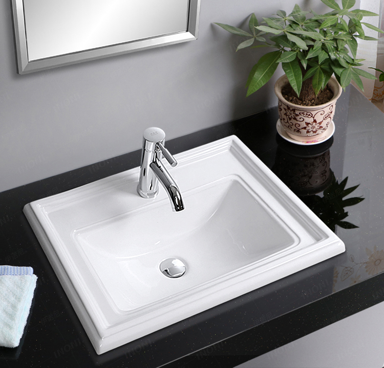 伊诺尼卫浴方形半嵌入式洗脸盆陶瓷台中盆台上盆洗手盆面盆单盆