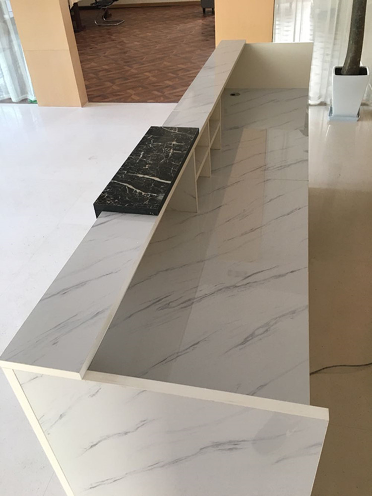 前台接待台烤漆吧台办公仿大理石公司咨询台收银台之岸常规黑白烤漆