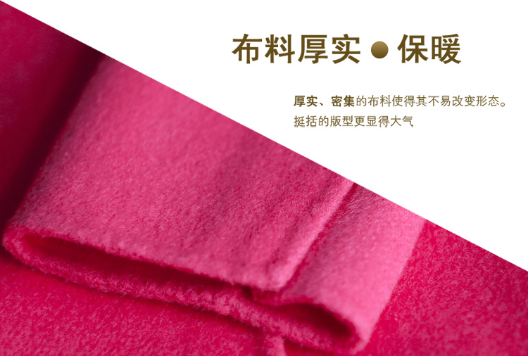 黎岸 双面呢毛呢外套 2016春季新款韩版品牌双排扣气质女士大衣中长款5221 玫红色 S