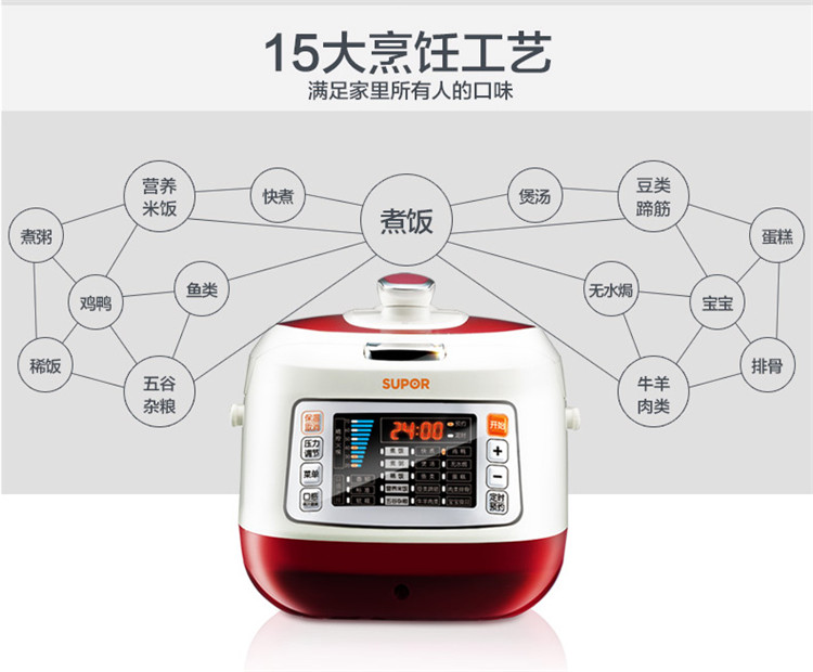 Supor/苏泊尔 电压力锅5L智能饭煲高压锅双胆 电饭锅 煲汤锅