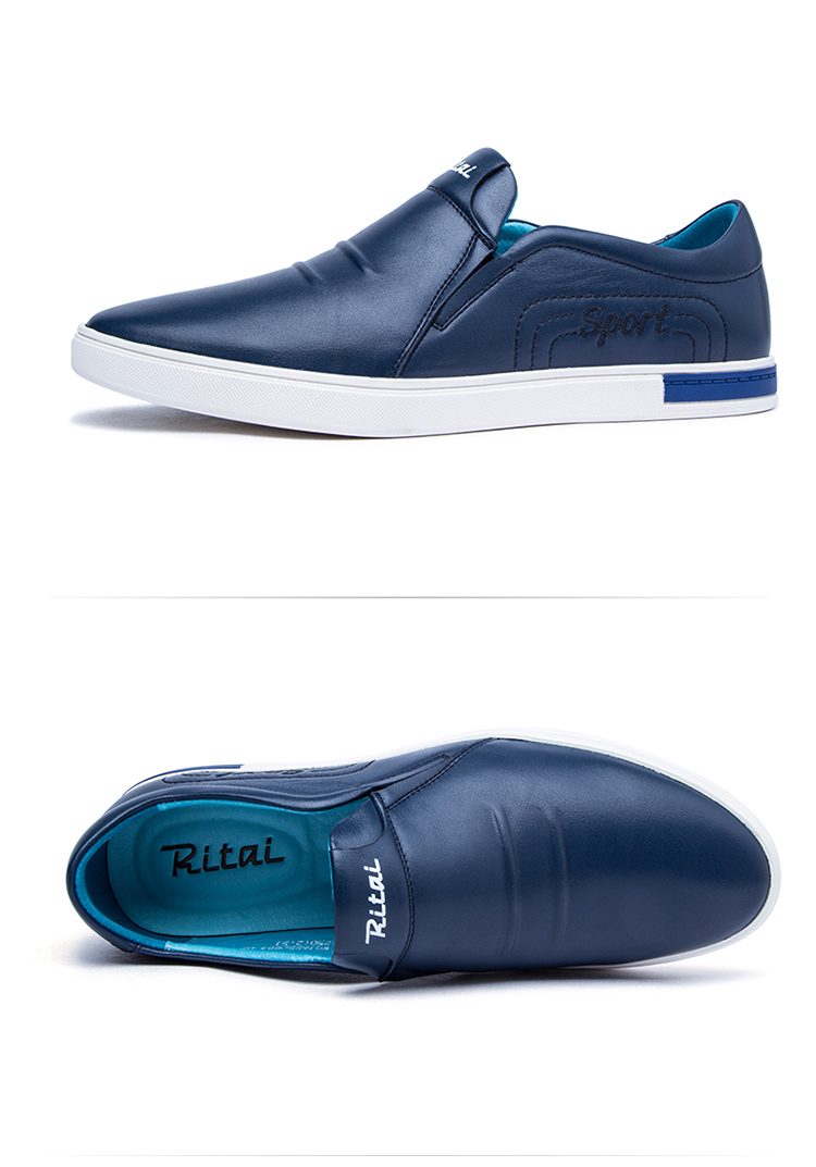 日泰乐福鞋男牛皮青年套脚板鞋秋季新款男士皮鞋休闲鞋子潮 黑色01 39