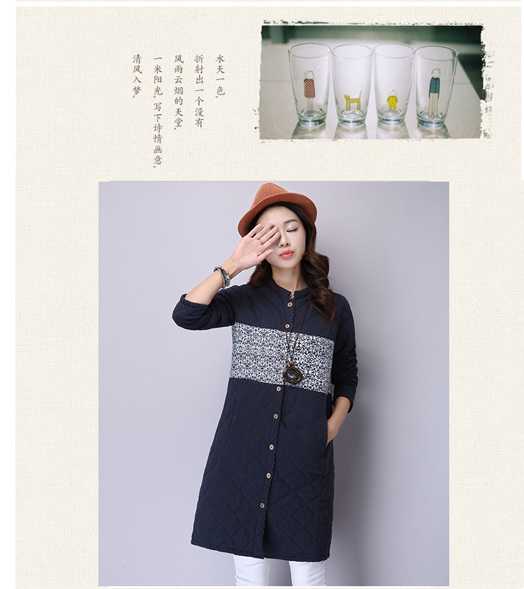 ZZ&FF 2015女装新款上衣夹棉加厚立领衬衣中长款长袖棉麻衬衫外套女秋9882 深灰色 M