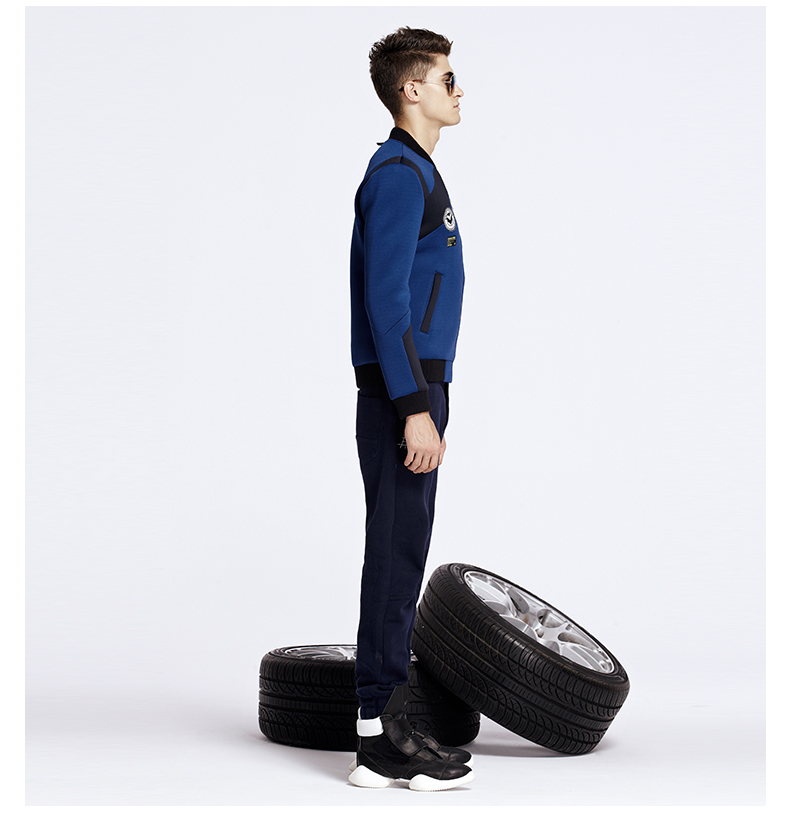 shake华菲型格 秋冬新品男装棒球领休闲款夹克外套拉链款设计师 蓝色