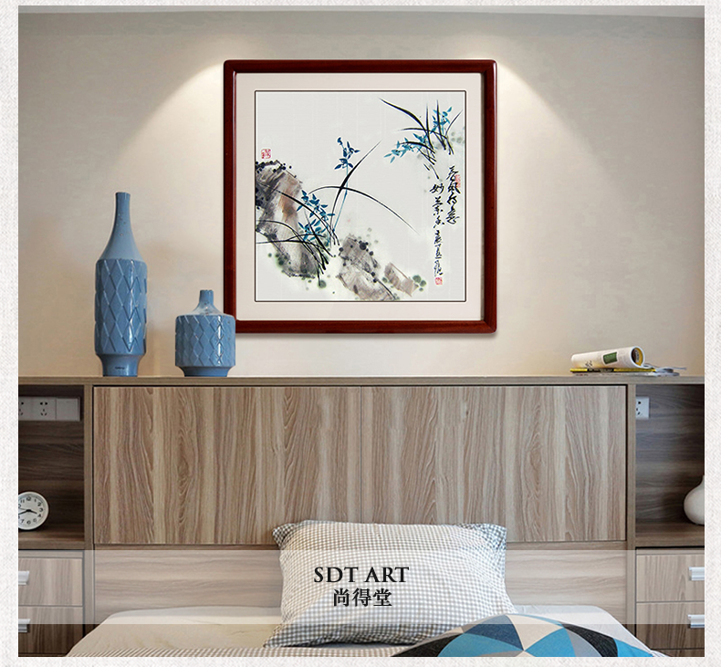 尚得堂 名家手绘国画写意山水画兰花画客厅沙发风景画装饰画现代中式