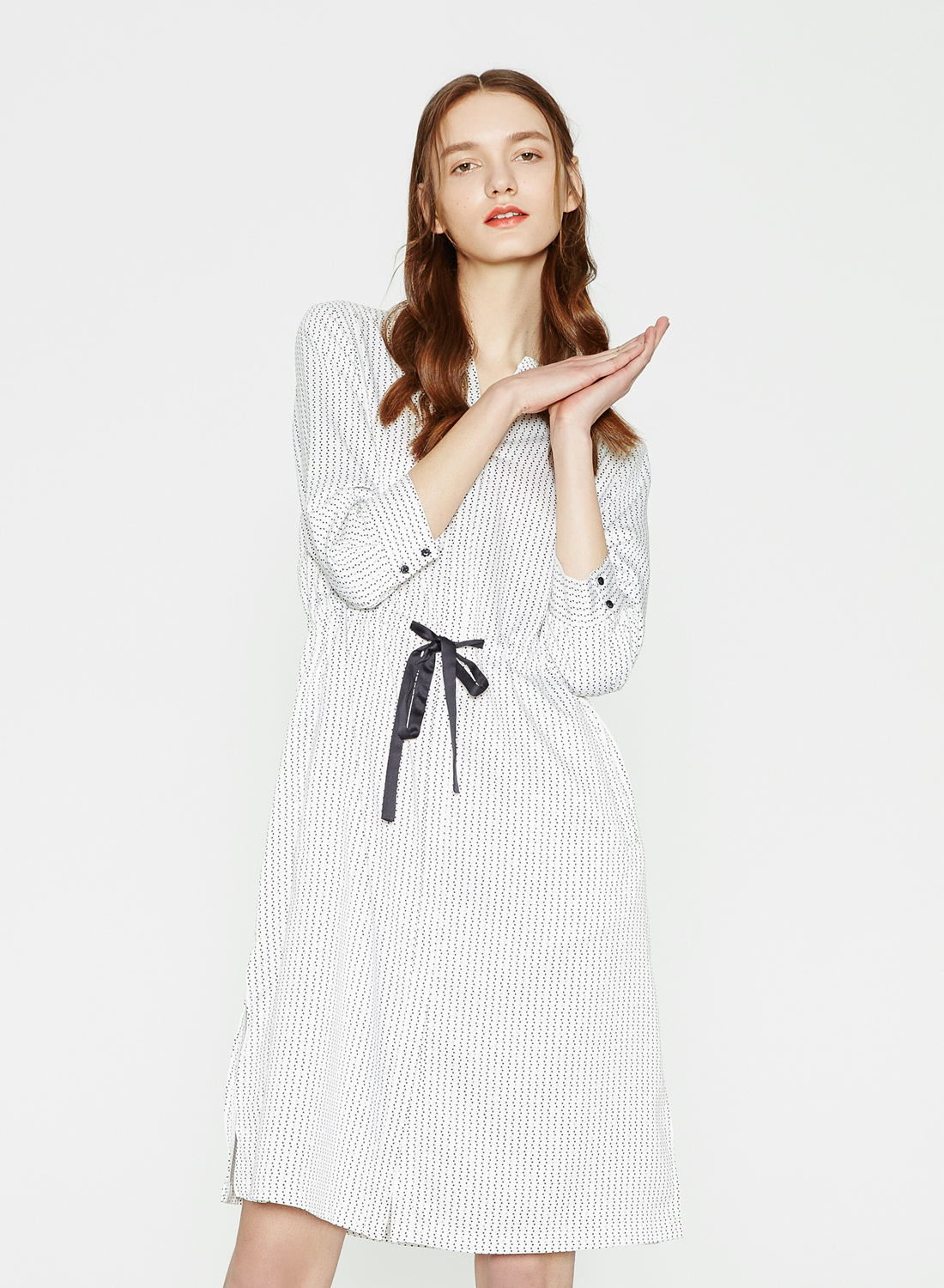 mecity女装印花衬衫式连衣裙544431米粒印花16084a