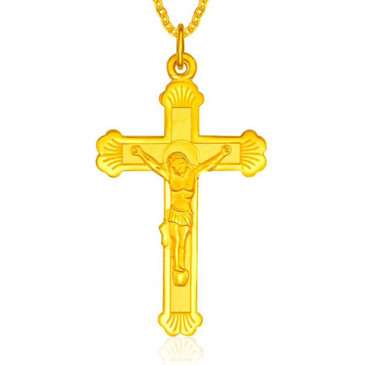 晶大福 黄金吊坠女 9999足金十字架黄金吊坠男女 耶稣基督十字架 纯金