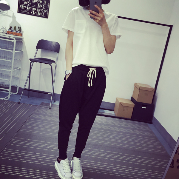 
                                        秋冬款休闲长裤卫裤显瘦运动裤厚款哈伦裤女宽松学生小脚裤韩版潮 黑色加绒款 XXL                
