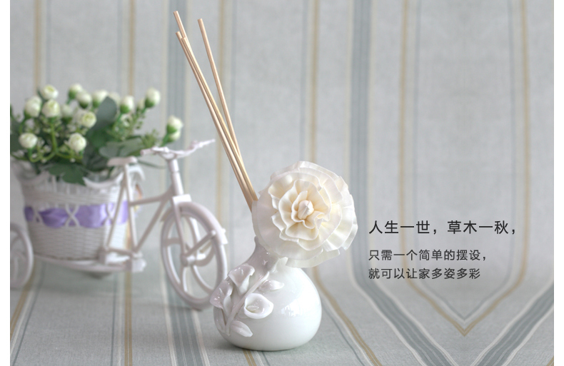 
                                        无火香薰精油套装 室内摆件香薰精油 花瓶生日礼品套装 白瓷雕花瓶 玫瑰                