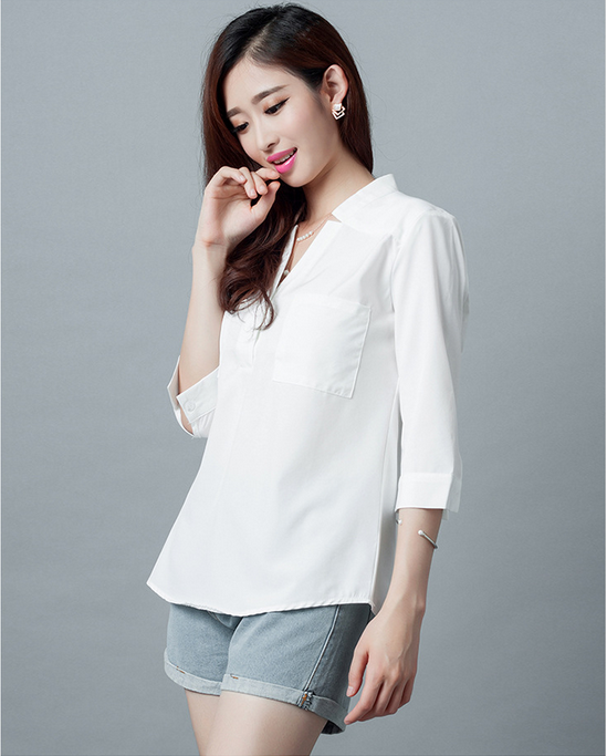 2016夏季女装立领上衣半袖白色百搭女式衬衫 白色 s