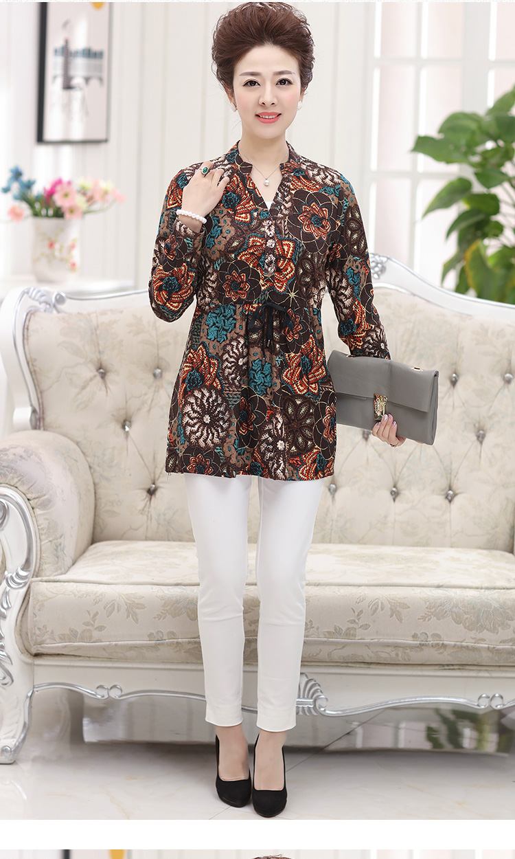 香颜中老年女装春装2016连衣裙长袖宽松大码妈妈装针织衫薄上衣宝蓝