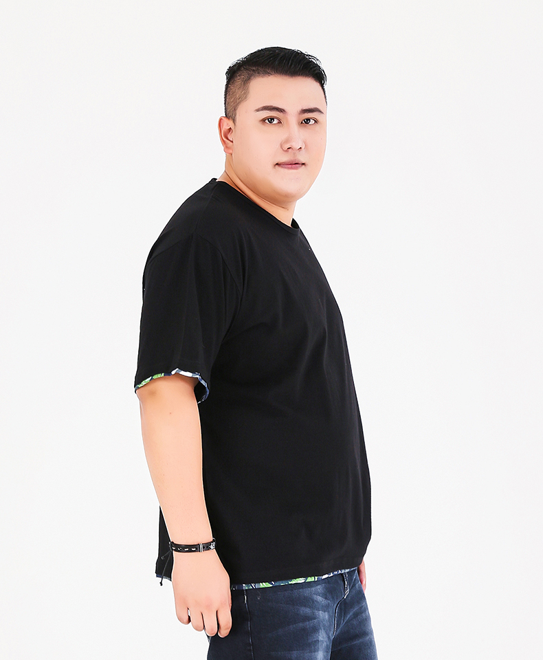 夏季宽松大码潮流胖子男装青年衣服加肥加大t恤 黑色 2xl(170-190斤)
