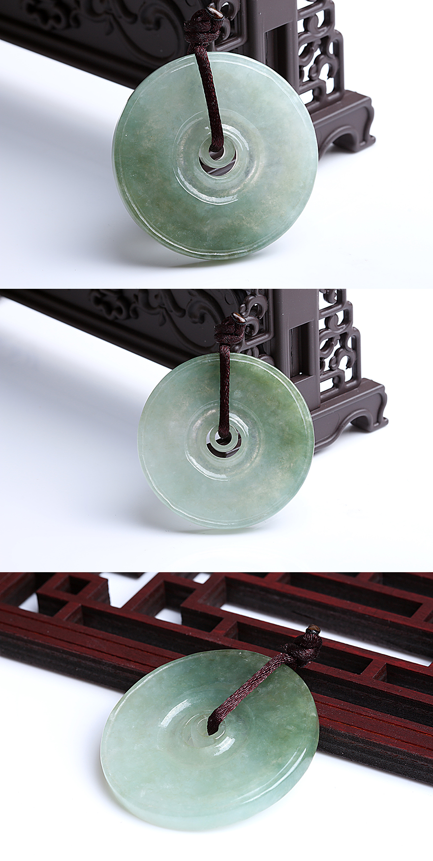 珠宝玉器 翡翠 杏双珠宝油青糯种平安扣吊坠挂件17.49g