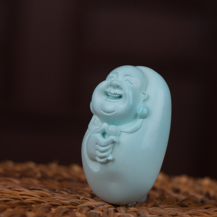 省级玉雕大师叶海林绿松石《弥勒佛》12.75g【天工艺品】