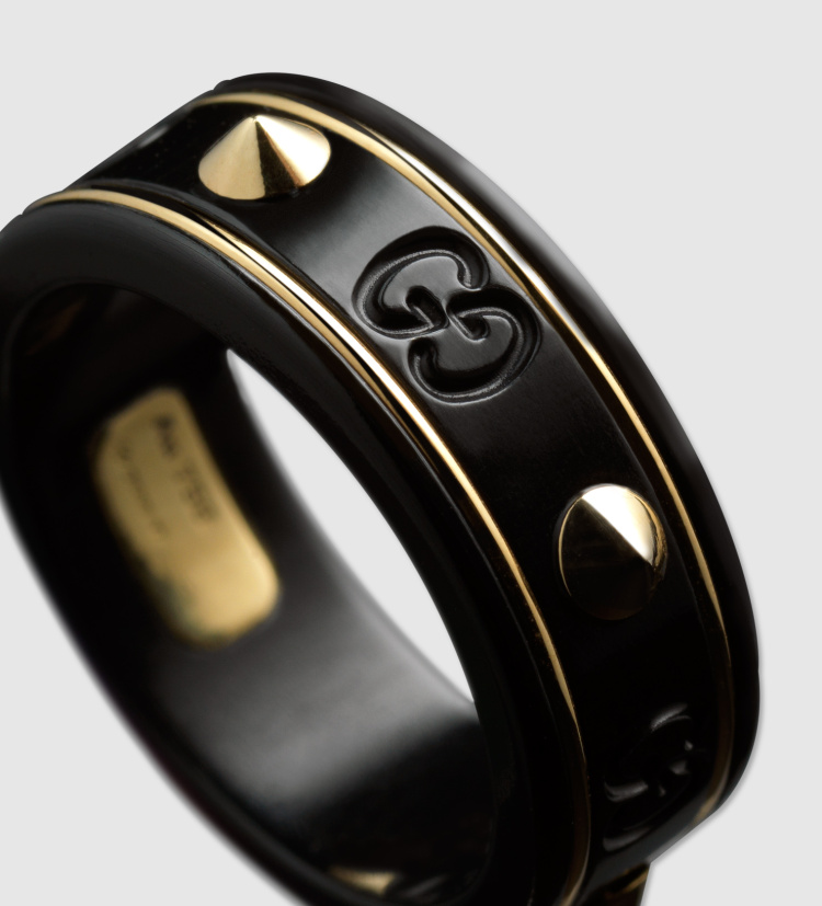 古奇(gucci)女士 奢华戒指 标志 黄金 黑色玉髓 325963 i0h11 8029