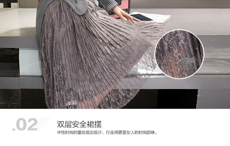 薇拉风2016针织蕾丝冬季连衣裙保暖春秋季长袖外套打底衫秋冬装裙子女装 灰色 XL