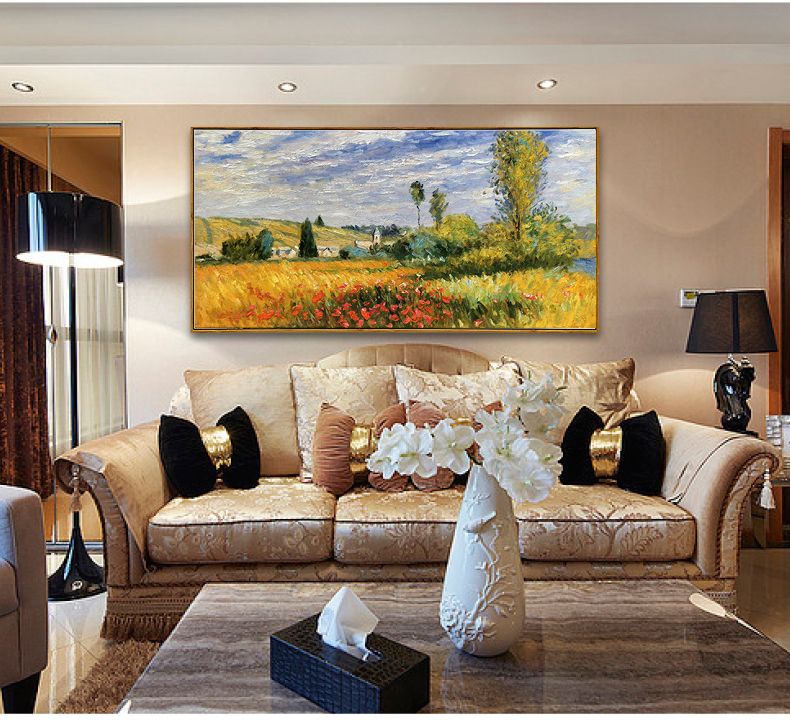 印象斑斓 莫奈 弗特伊景观 纯手绘油画 欧式美式样板房办公室酒店装饰