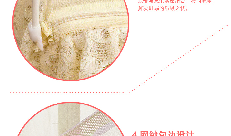 FELL 床品家纺 超柔加密帐纱 有底拉链式蒙古包可折叠蚊帐 学生蚊帐 黄色 1.8m床