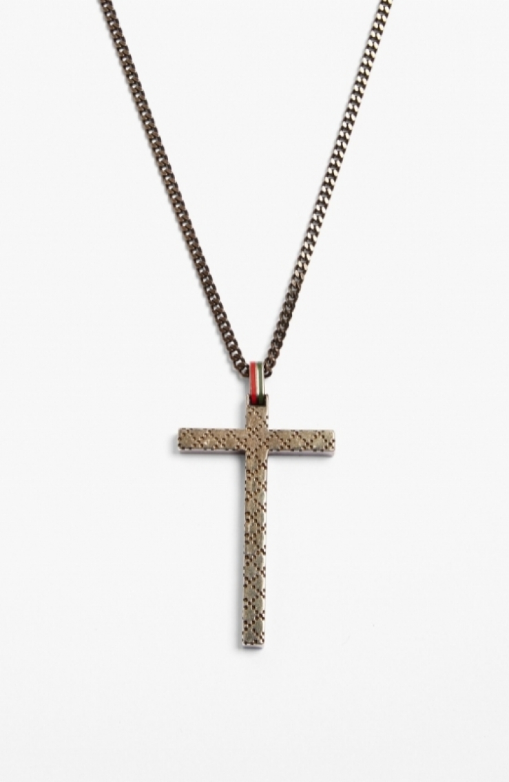 cross necklace with an aged palladium finish for an antiqued