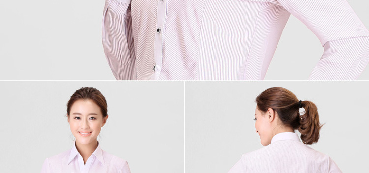 伯曼 2015新款春秋装女士白领长袖衬衫韩版职业工作服衬衣大码工装 蓝色斜纹V领 37