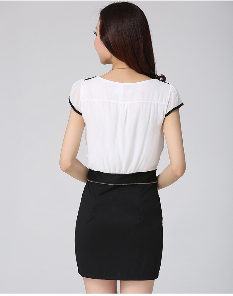 卡佰依橱【货到付款】夏季新款欧美风女装黑白拼接撞色不规则燕尾可卸