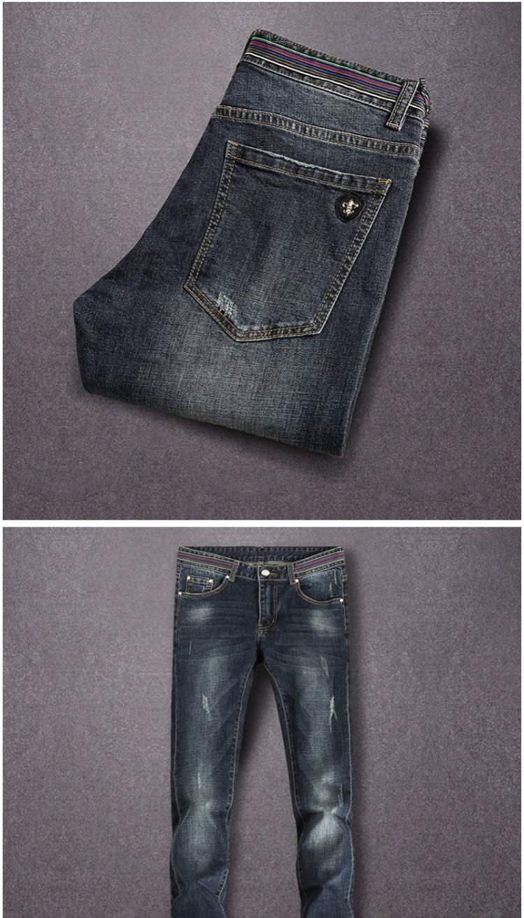 波贝2016春夏新款克罗心男士牛仔裤百搭修身小脚裤休闲潮流男士猫须