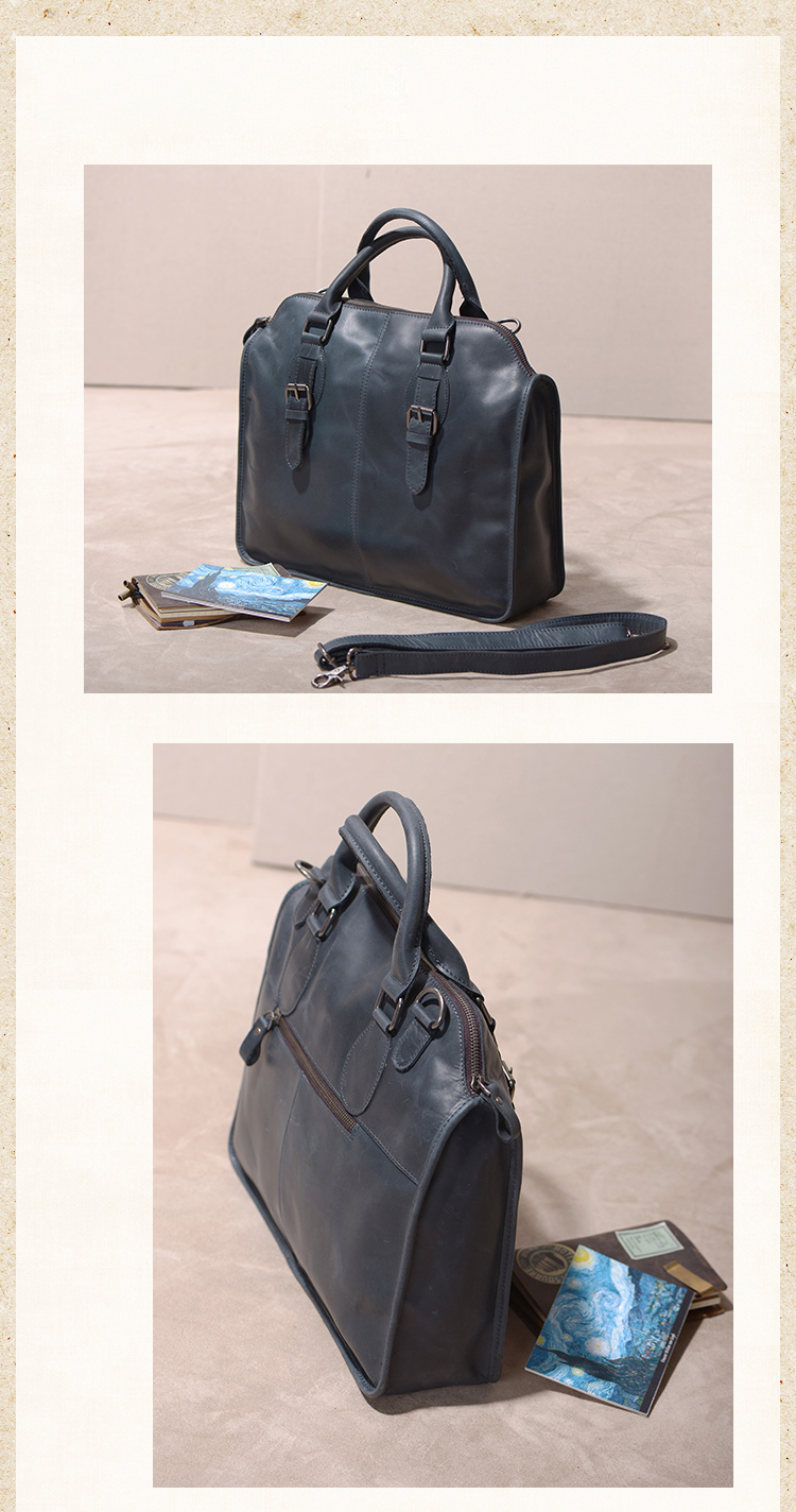 flipped 斐莉德 商务男士手提包拉链头层牛皮欧美风青年斜挎包 深蓝色