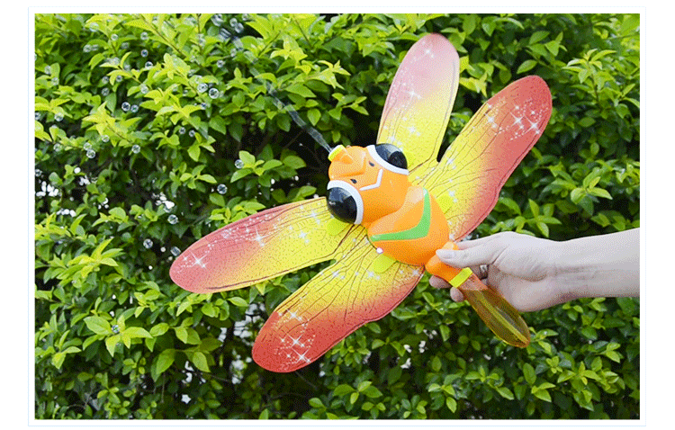 户外戏水 泡泡棒夏季户外戏水玩具 橙色蜻蜓全自动泡泡机带音乐灯光