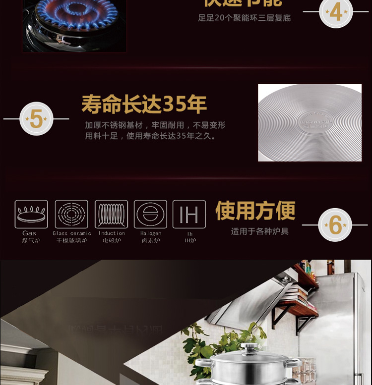 金钥匙（GOLDENKEY）蒸锅 二层 26cm汤锅 火锅 多用复底蒸汤锅 加厚不锈钢锅具