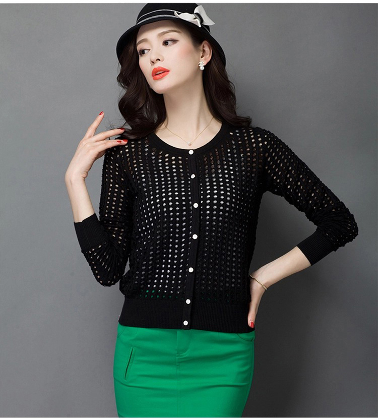 克莱曼婷 空调衫镂空针织衫女薄款开衫短款外套防晒衣kz027 黄色 xl